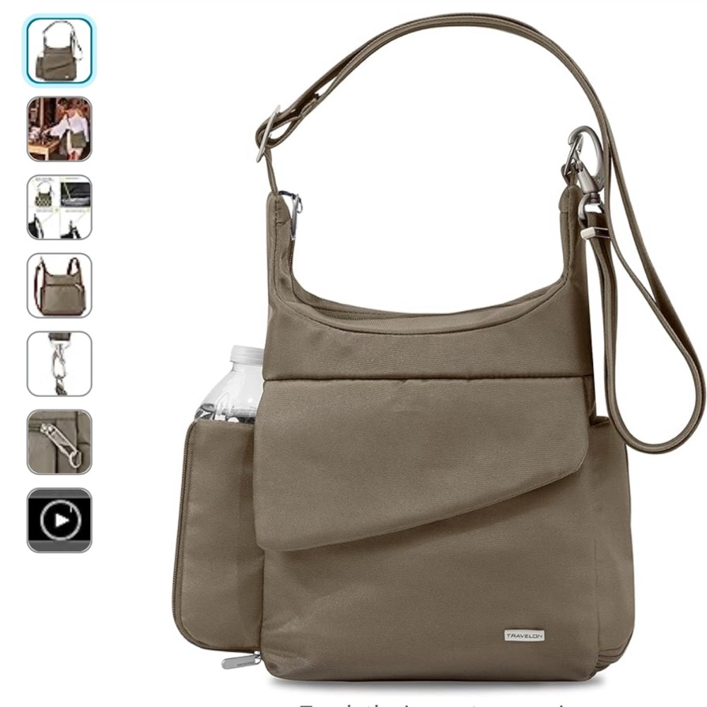 Travelon Anti theft Messenger Bag with Water Bottle Compartment.  New and Unused